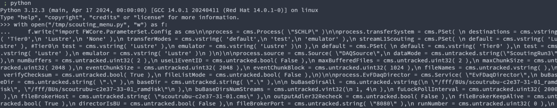 Writing the scouting menu to disk