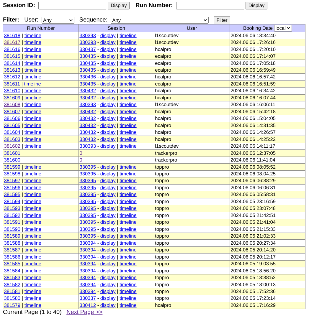 The Run Info database landing page