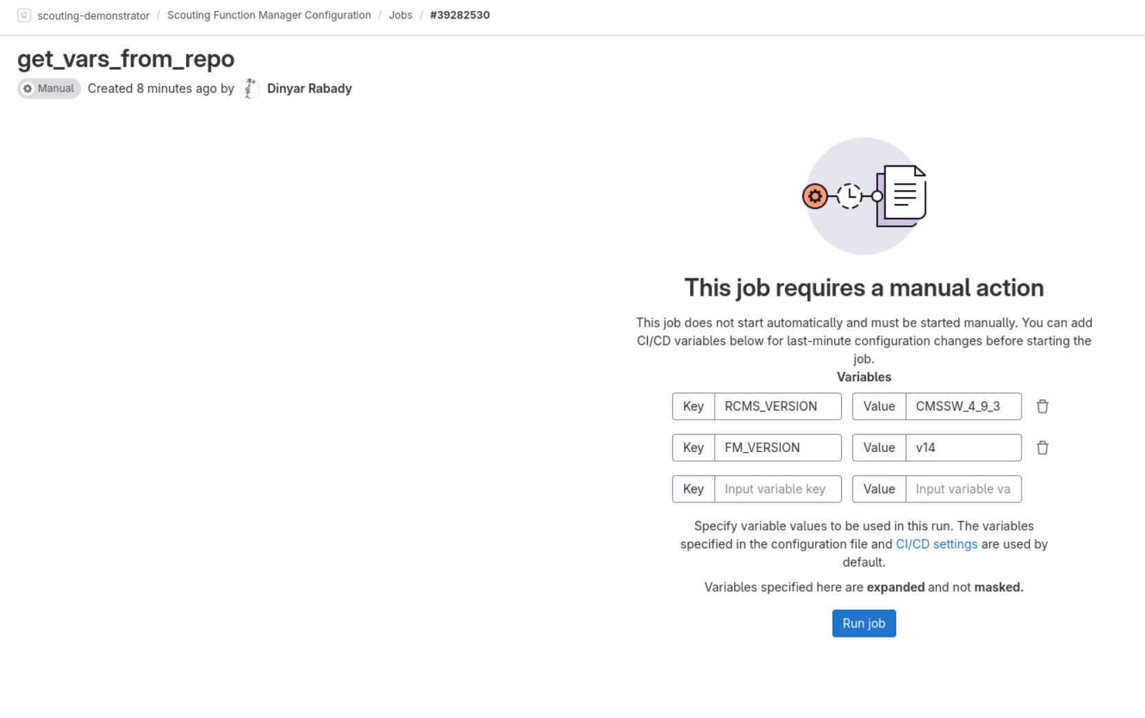 Manual job creation page